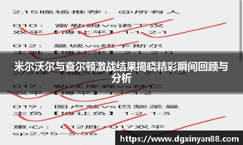 米尔沃尔与查尔顿激战结果揭晓精彩瞬间回顾与分析